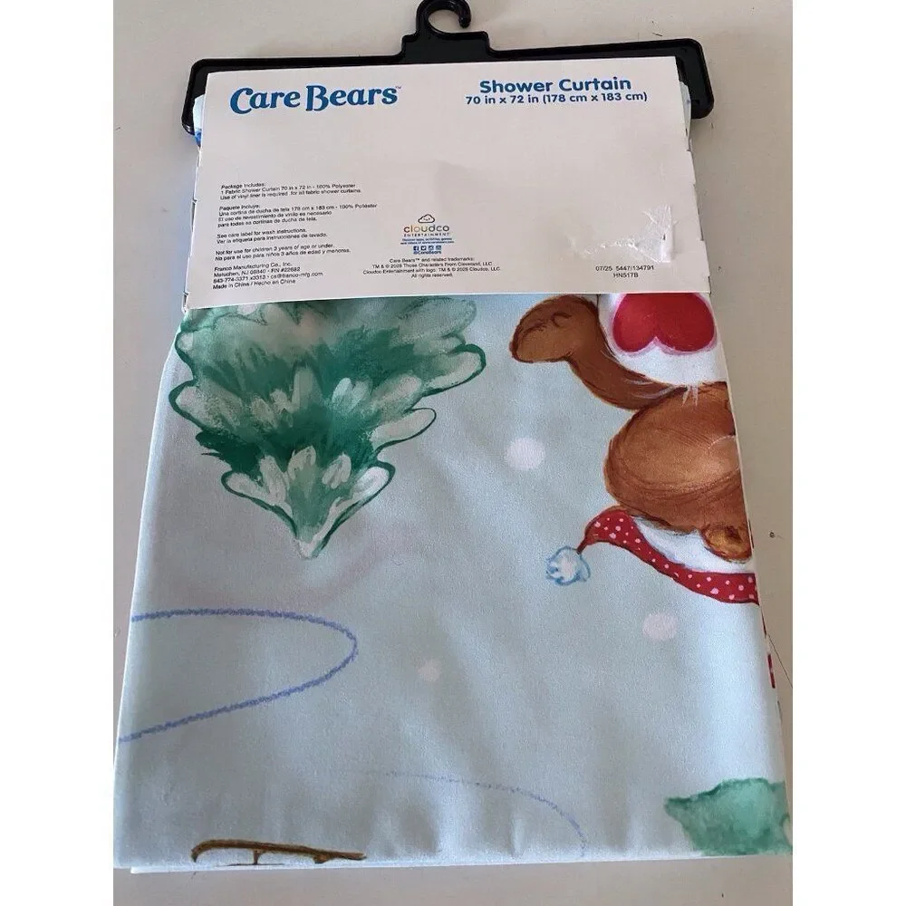Care Bears Christmas Holiday Fabric Shower Curtain 70 X 72” Ice Skating Snow NEW